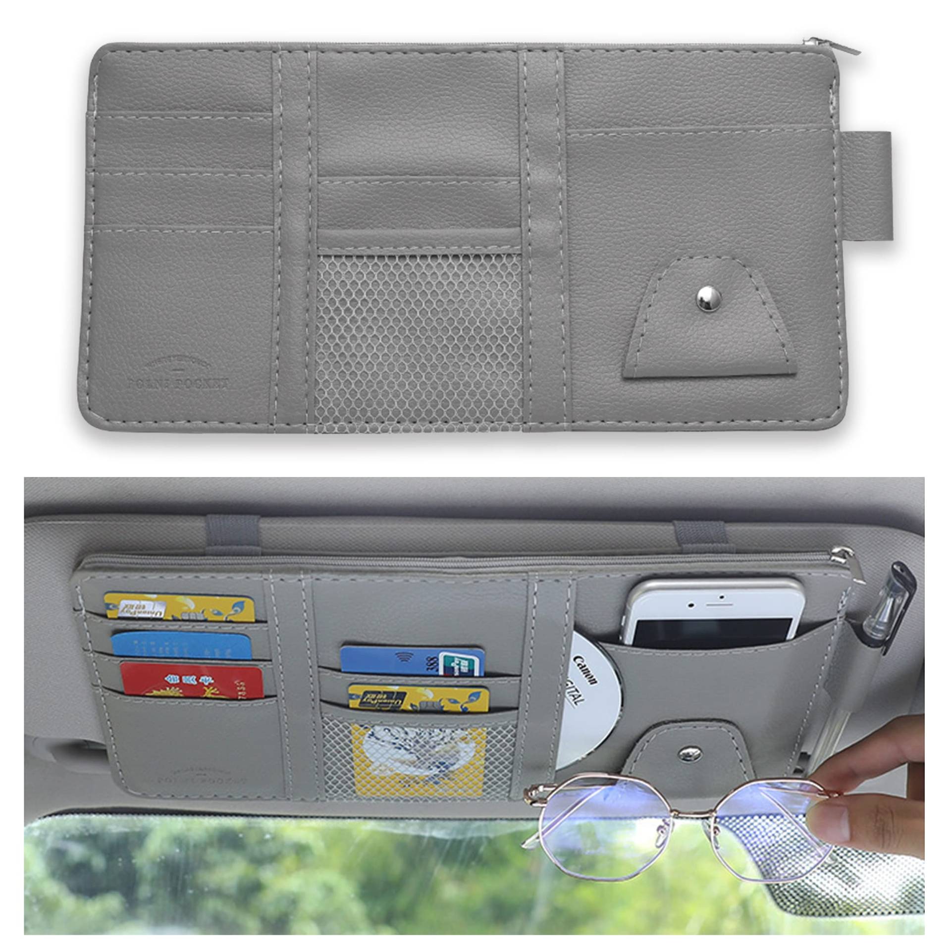 Auto Sun Visor Organizer, Auto Interieur Leder Zubehör Aufbewahrungstasche Beuteltasche Tasche, PU Leder Auto Car Sonnenblenden Organizer für Kartenlizenzschlüssel CD Karten Rechnung Handy von Piacolnic