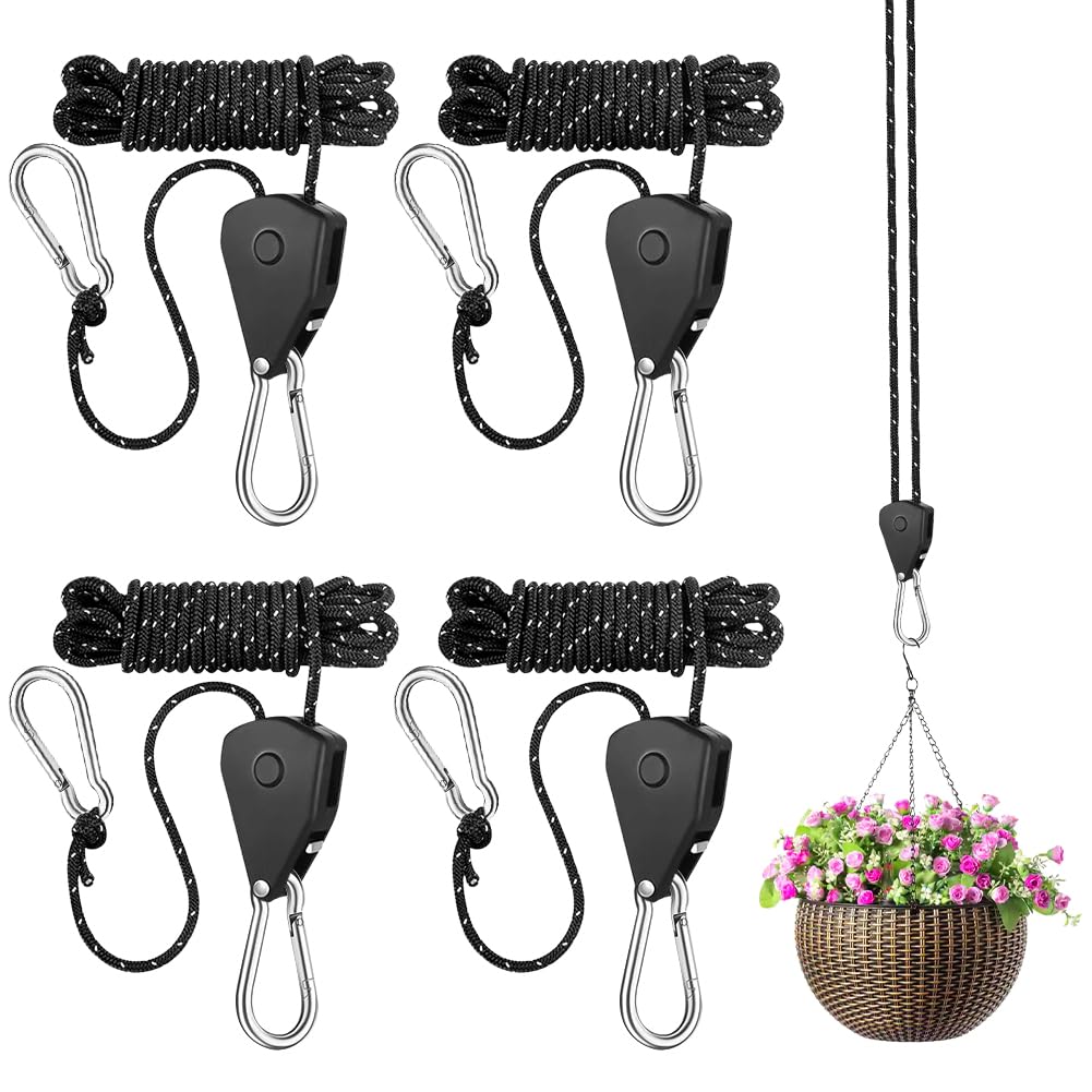 Ratchet Hanger, 4 Stück Rope Seilratsche mit Haken, Einstellbare Seil Seilhaken Ratsche Seilratsche 2M 1/8 Zoll Seilaufhänger, Schwarz von Piashow