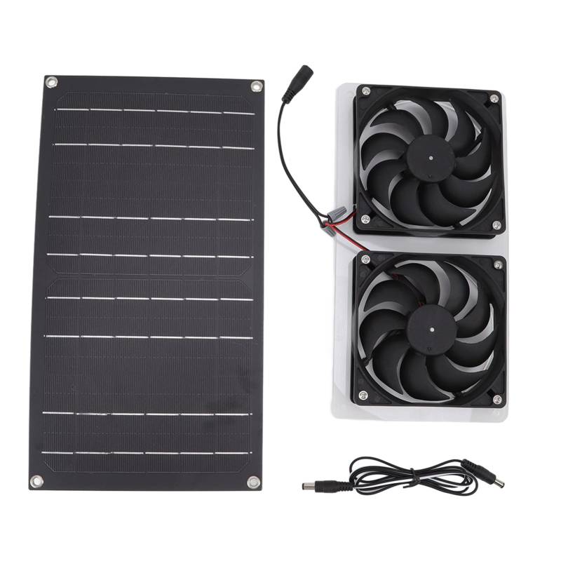 100 W Solarpanel Lüfter Kit,Solarmodul-Lüfter-Kit Solarbetriebener Doppellüfter Wasserdichter Tragbarer,IP67 wasserdichte Doppellüfter,runder Abzugsbox-Abluftventilator für Hühnerstall-Gewächshaus von Pilipane