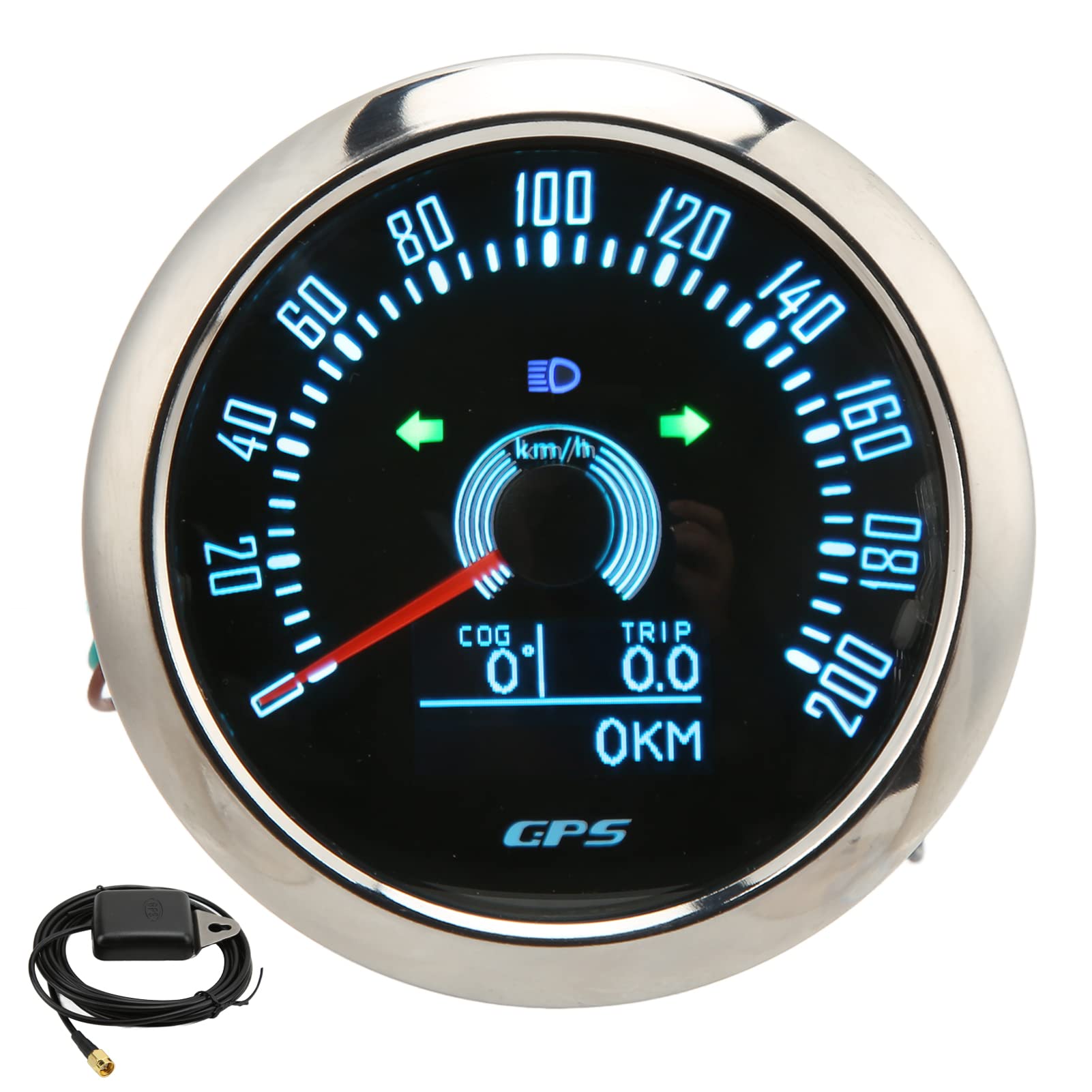 Pilipane Einstellbarer 85-mm-GPS-Tachometer, Auto-RV-Schiffs-Tachometer, Auto-Tachometer Mit Blinkerlicht, 0-200 Km/h, 7-farbige Hintergrundbeleuchtung Für Auto-Wohnmobil-Schiff(Schwarz) von Pilipane