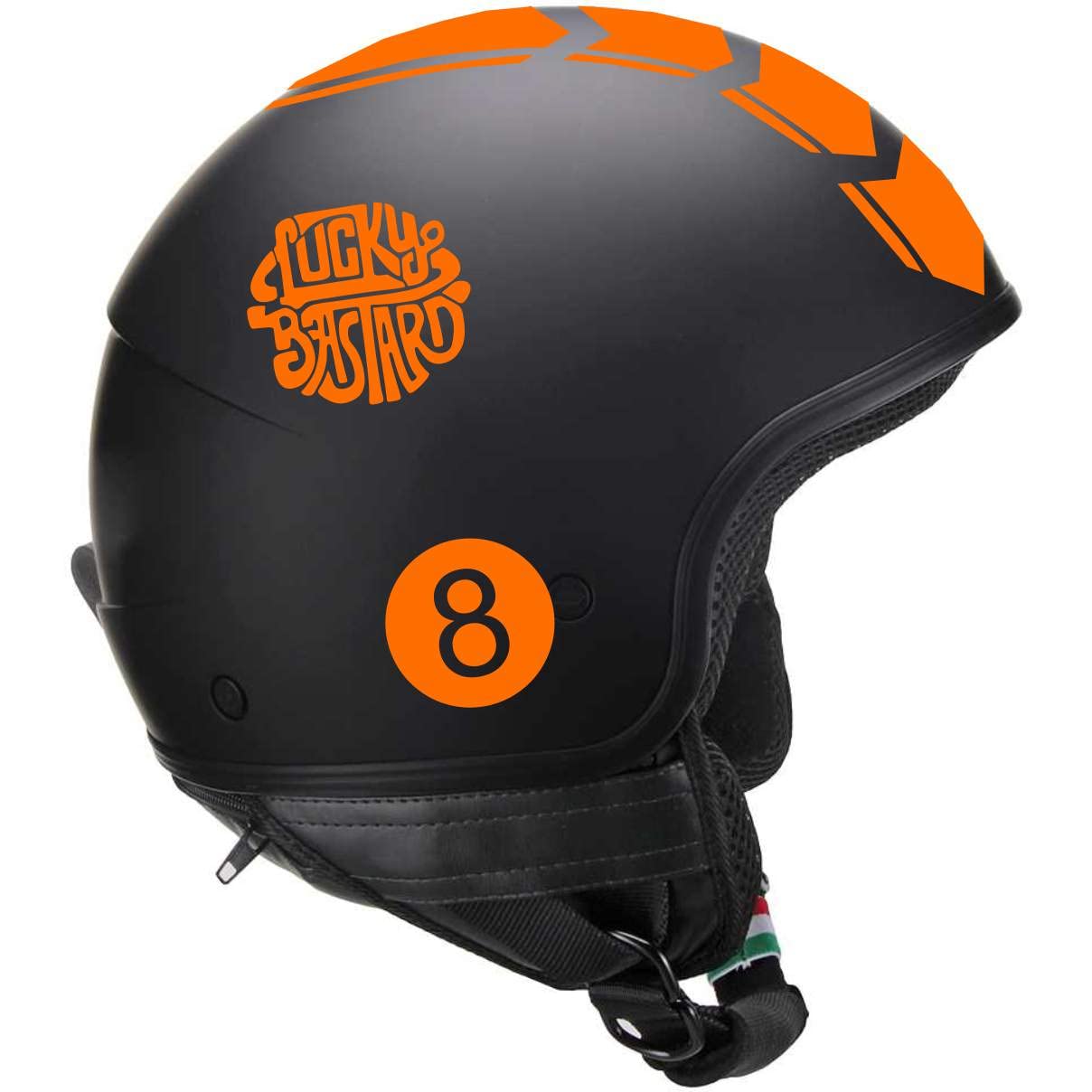 Pimastickerslab Aufkleber-Set für Billard, 8 Lucky Bastard, Motorradhelm, Autotankoffer, Artikelnummer: 1718 (035 orange) von Pimastickerslab