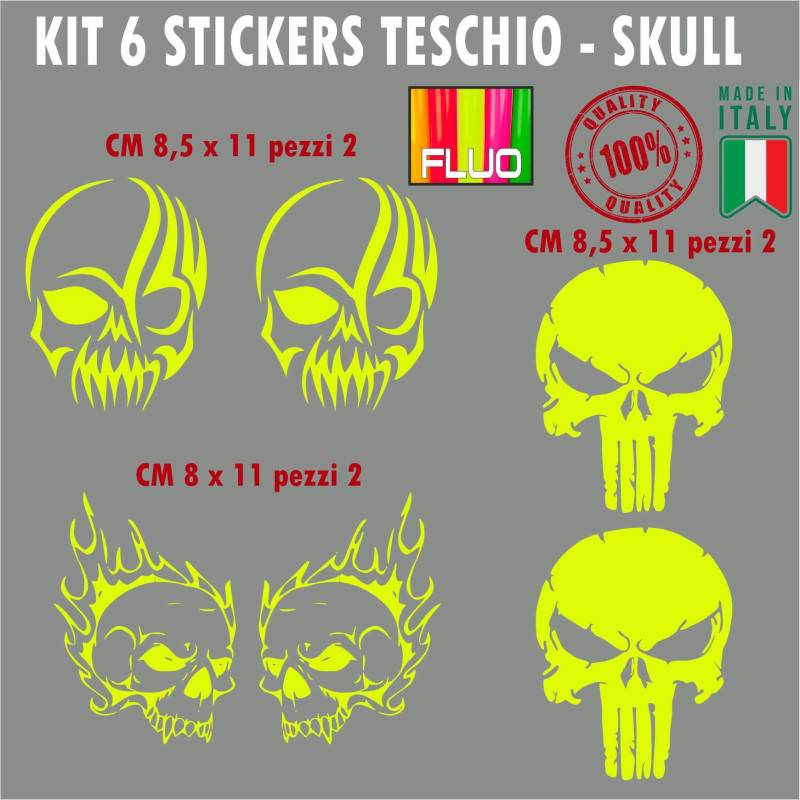 Pimastickerslab Aufkleber-Set für Skull Horror Party Funny Auto Motorrad Helm Aufkleber Farbe wählen - Artikel 1692 (029 Neongelb) von Pimastickerslab