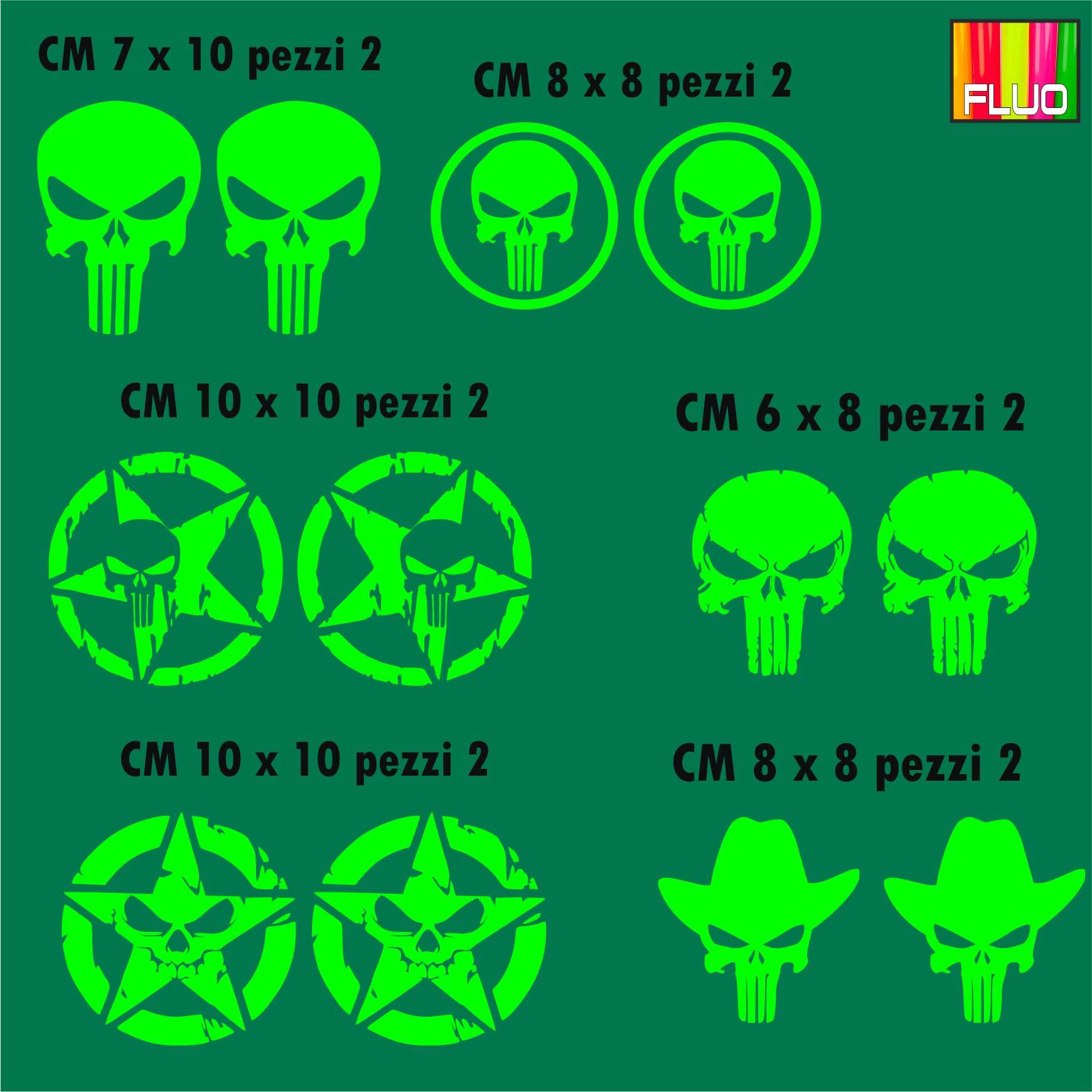 Pimastickerslab Aufkleber-Set für Stern, Punisher, lustiges Auto, Motorradhelm, Farbe wählen, Artikelnummer: 1687 (069 Fluogrün) von Pimastickerslab