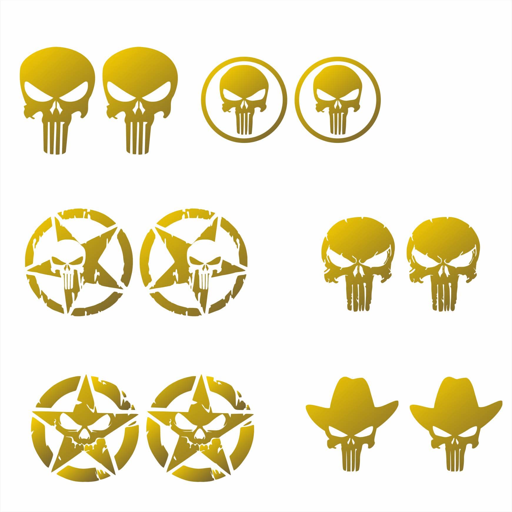 Pimastickerslab Aufkleber-Set für Stern, Punisher, lustiges Auto, Motorradhelm, Farbe wählen, Artikelnummer: 1687 (091 Gold) von Pimastickerslab