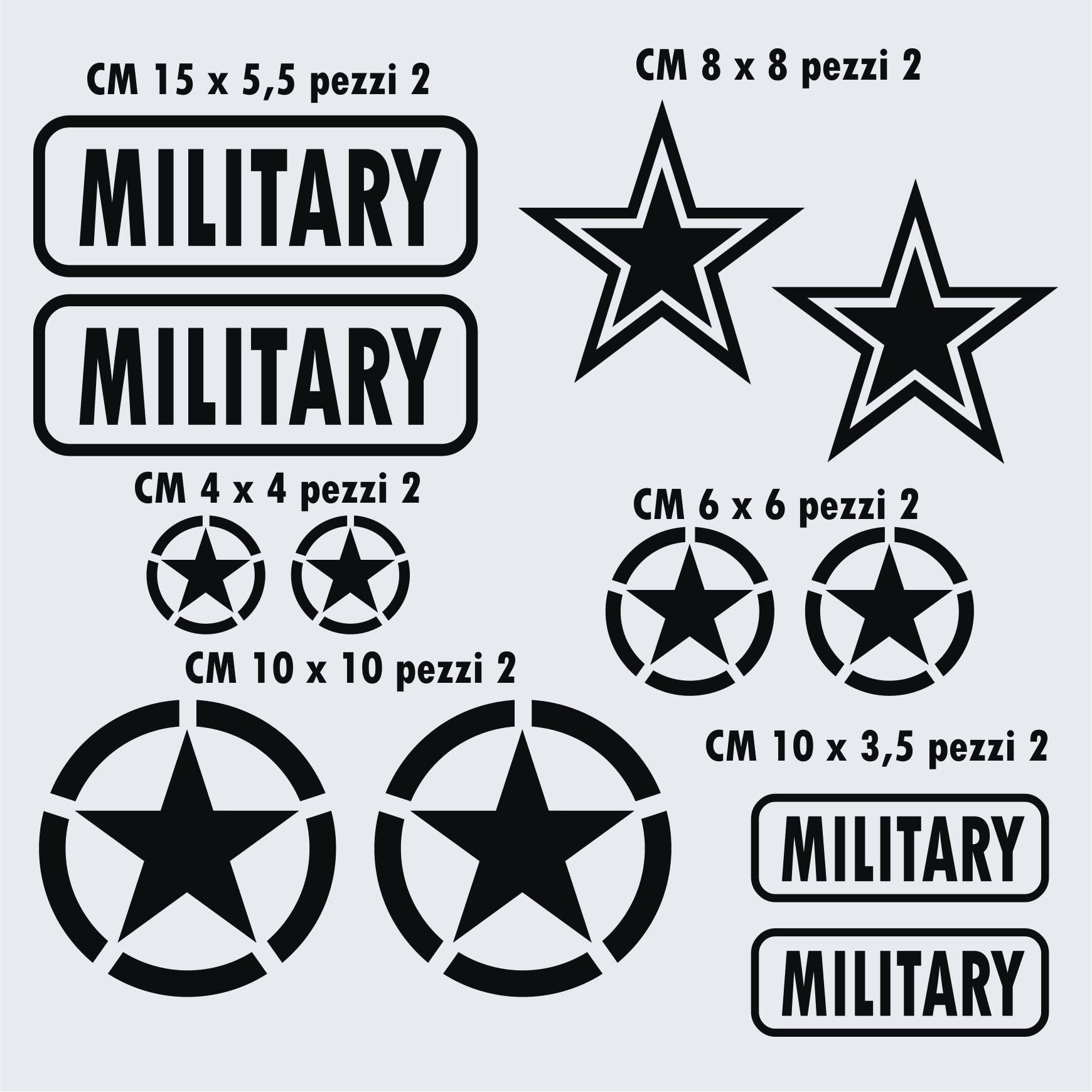 Pimastickerslab Set mit 12 Aufklebern US Army USA Marines War 4 x 4 off Road Auto Wohnmobil Aufkleber Auswahl Farbe und Größe -Code 1656- (070 Schwarz, matt (matt_undurchsichtig)) von Pimastickerslab