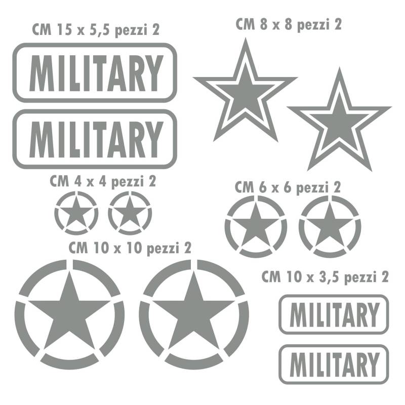 Pimastickerslab Set mit 12 Aufklebern US Army USA Marines War 4 x 4 off Road Auto Wohnmobil Aufkleber Auswahl Farbe und Größe -Code 1656 - (074 mittelgrau, matt (matt_matt_undurchsichtig)) von Pimastickerslab