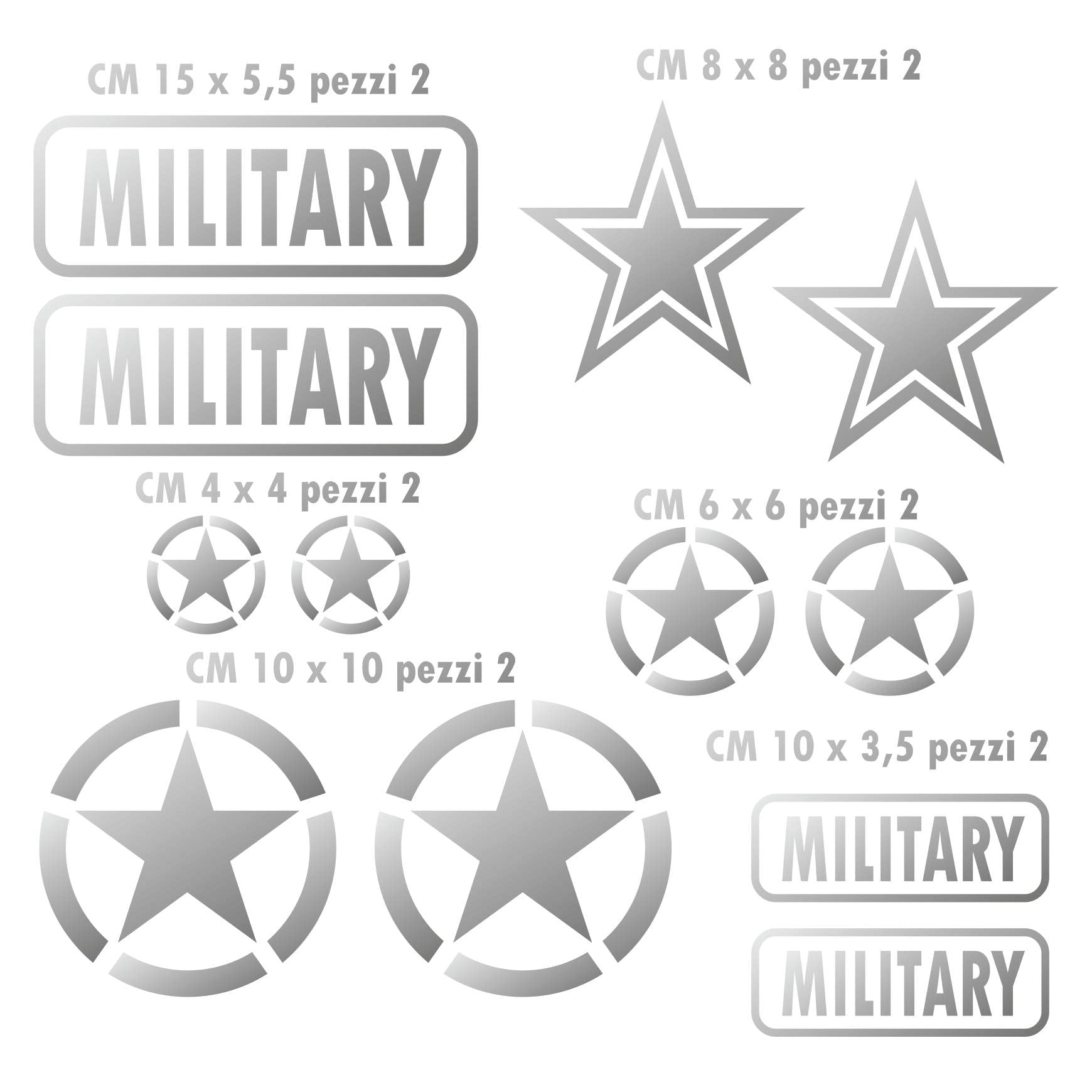 Pimastickerslab Set mit 12 Aufklebern US Army USA Marines War 4 x 4 off Road Auto Wohnmobil Aufkleber Auswahl Farbe und Größe -Code 1656 - (090 Silber, matt (matt_matt_undurchsichtig)) von Pimastickerslab