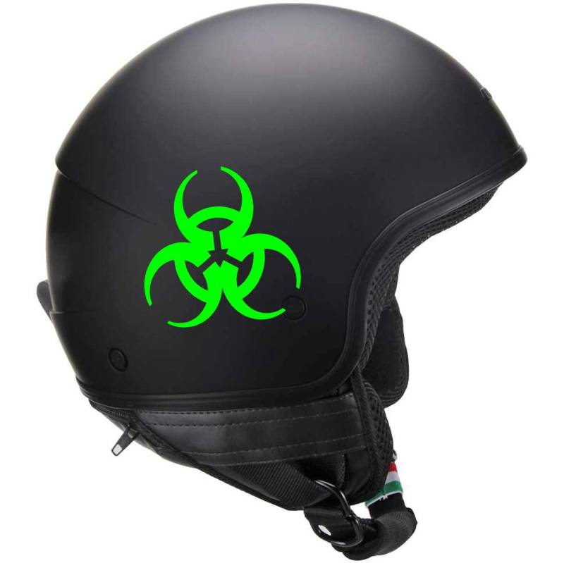 Pimastickerslab Set mit 2 Aufklebern für Helm Biohazard Strahlung Stern Motorrad Auto Tank Koffer Chopper Harley Artikel 1726 (069 Fluogrün) von Pimastickerslab