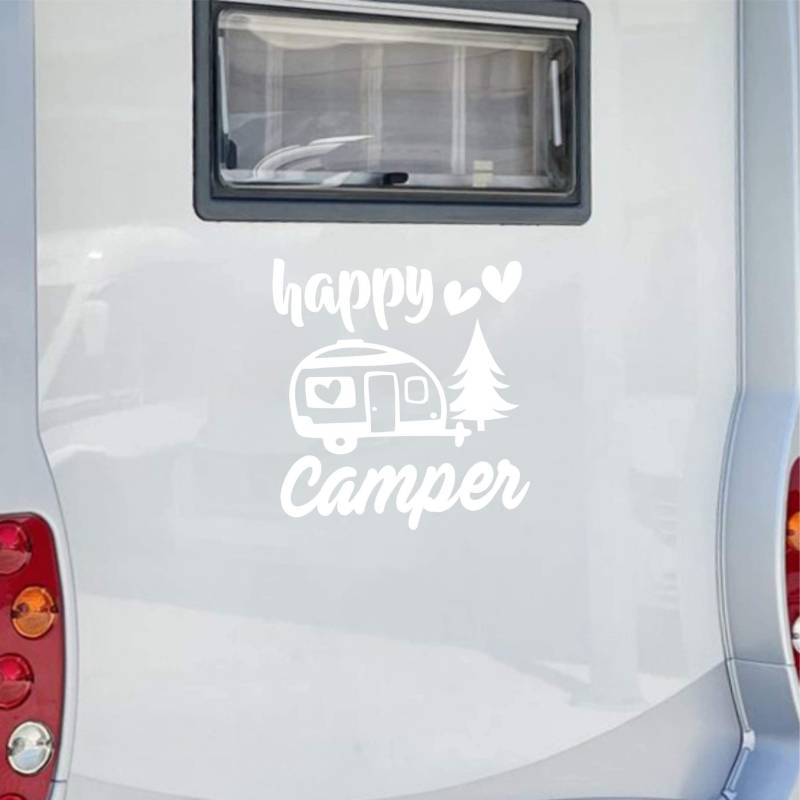 Set 1 Aufkleber für Wohnmobile Happy Camper Familie Natur – Neuheit – Universal – Wohnwagen – Zubehör für Wohnmobil, Farbe Artikelnummer: 1821 (010 weiß, 40 x 44 cm) von Pimastickerslab