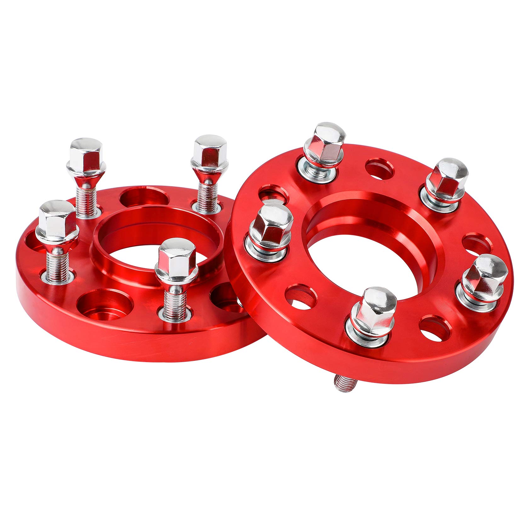 Pindex 2x Spurverbreiterung 5x112 20mm für Audi A4 A5 A6 A7,Spurplatten 66.5mm mit 10 Radschrauben M14x1.5, Rot von Pindex