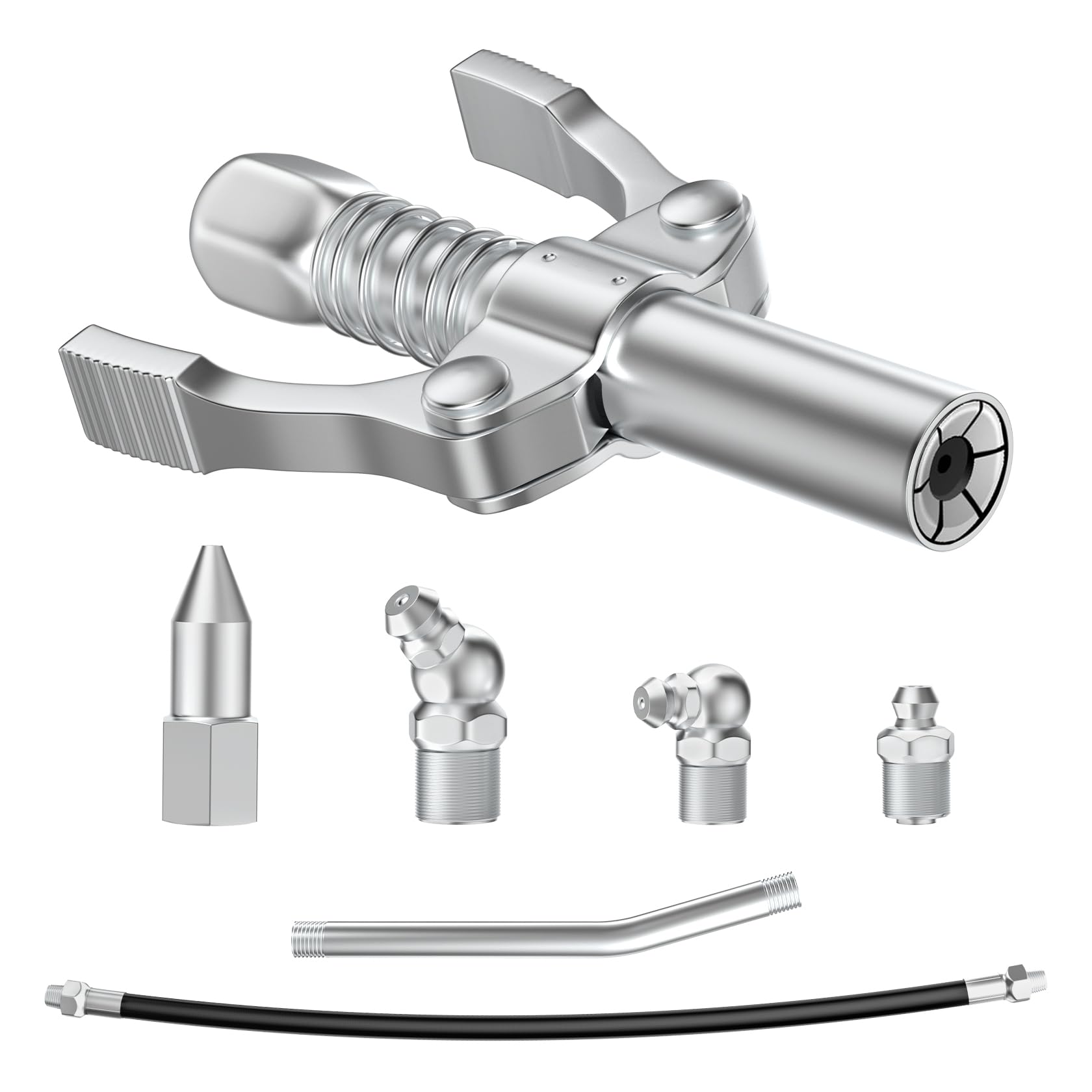 Pindex G Coupler für Fettpresse,Kupplung Mundstück für Fettpresse,Fettpresse Mundstück mit Düse 3 Schmiernippel 30cm Schlauch 1/8 Inch NPT 10000PSI,Coupler für Fettpistolen von Pindex