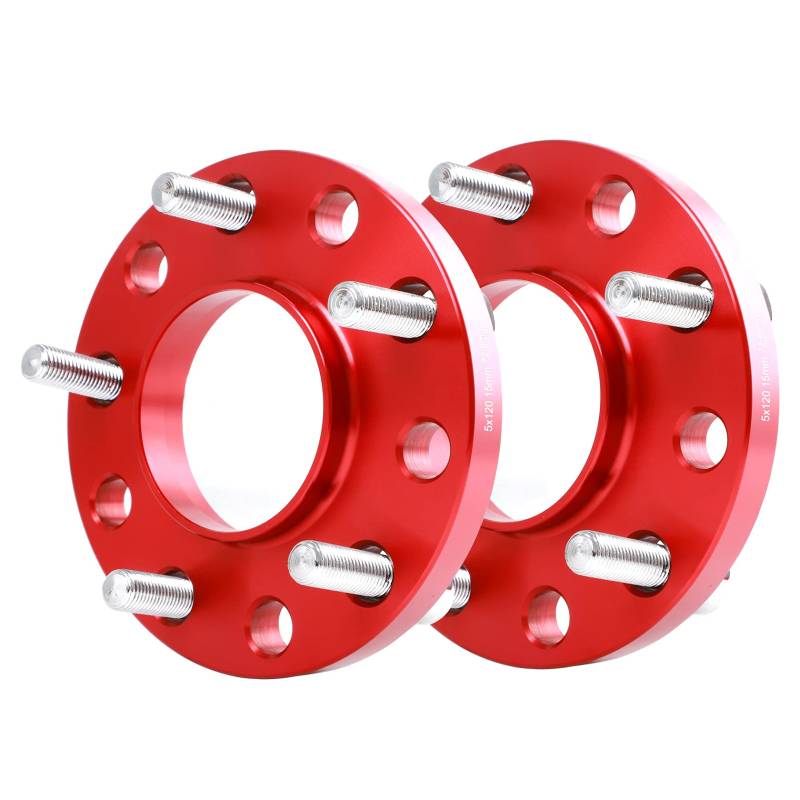 Pindex 15mm Spurverbreiterung LK 5x120mm Mittenloch 72.6mm mit Schrauben (M12x1.5x40mm) Wheel Spacers 2 Stücke Rot von Pindex