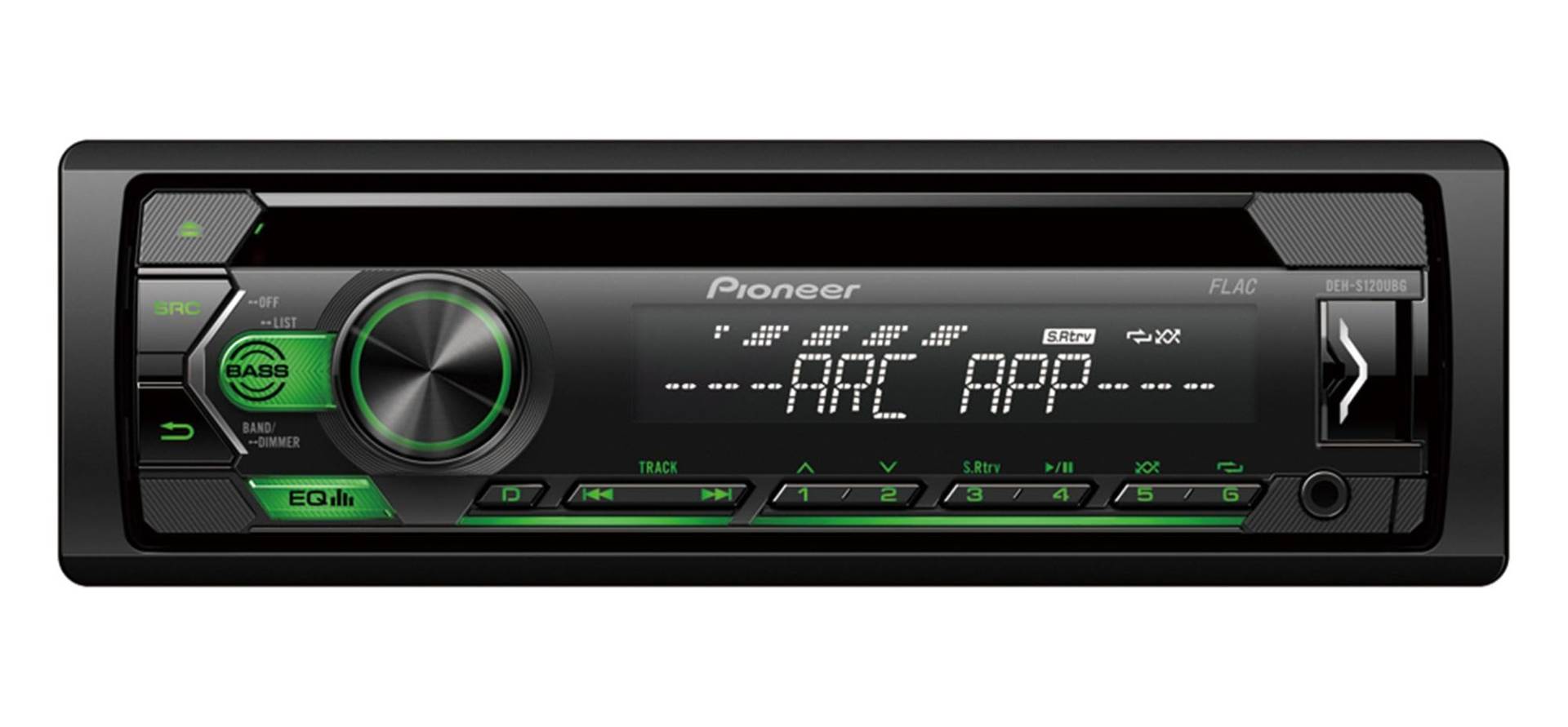 Pioneer DEH-S120UBG, 1-DIN RDS-Autoradio mit grüner Tastenbeleuchtung, Display weiß, Android-Unterstützung, 5-Band-Equalizer, CD, MP3, USB, AUX-Eingang, ARC App von Pioneer