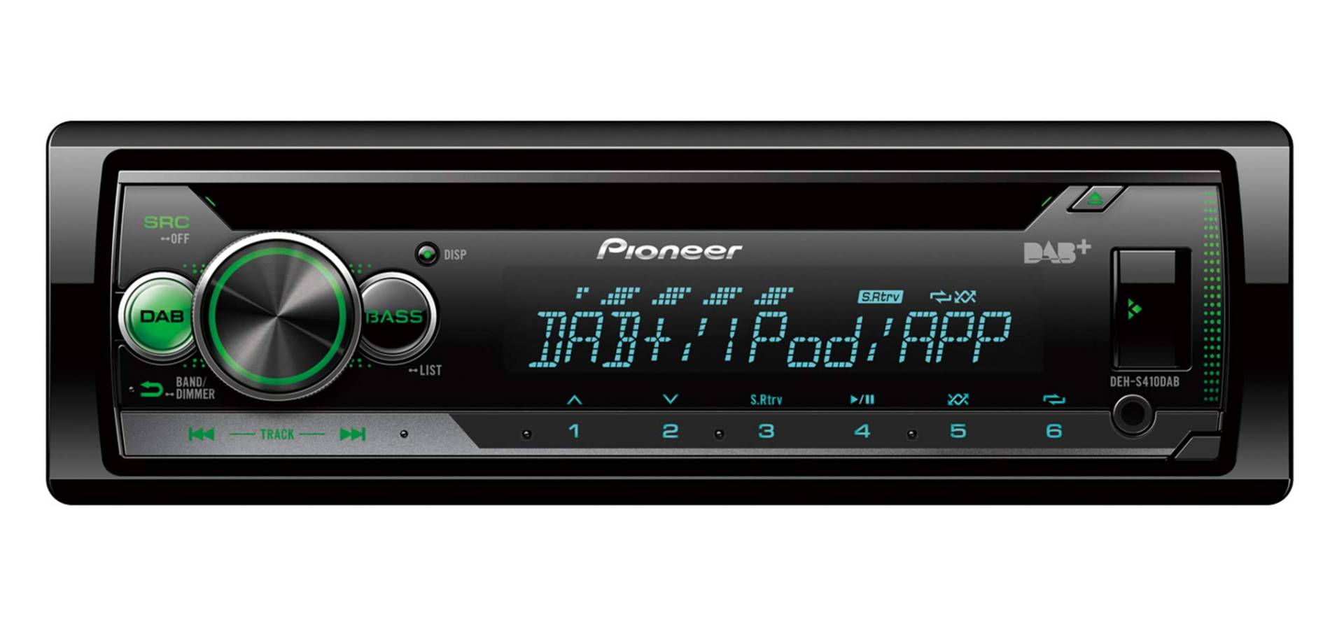 Pioneer DEH-S410DAB-AN, 1-DIN-Autoradio, CD-Tuner mit FM und DAB+, MP3, USB und AUX-Eingang, RGB – Beleuchtung, Smart Sync App, 5-Band Equalizer, inklusive DAB-Antenne von Pioneer