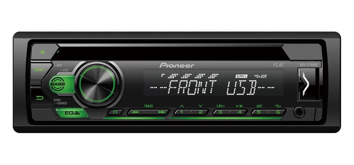 Pioneer Electronics DEH-S110UBG | 1DIN RDS-Autoradio mit Grüner Tastenbeleuchtung | Display Weiß | Android-Unterstützung | 5-Band Equalizer | Cd | MP3 | USB | Aux-Eingang | ARC App von Pioneer