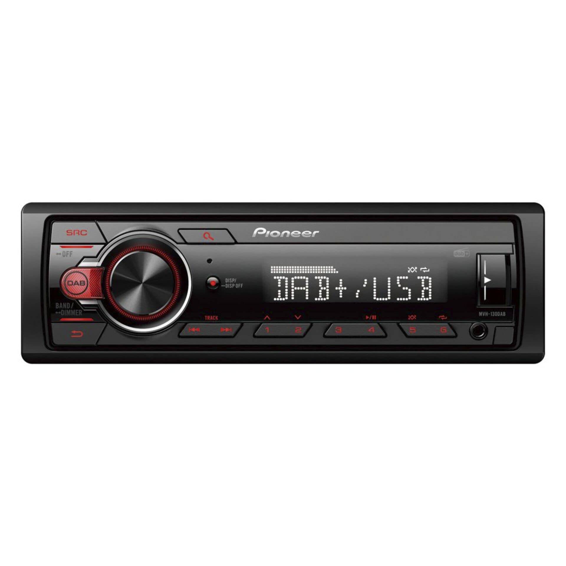 Pioneer MVH-130DAB-AN, 1-DIN-Autoradio mit RDS und DAB+, USB, AUX-Eingang, geringe Einbautiefe, inklusive DAB-Antenne von Pioneer