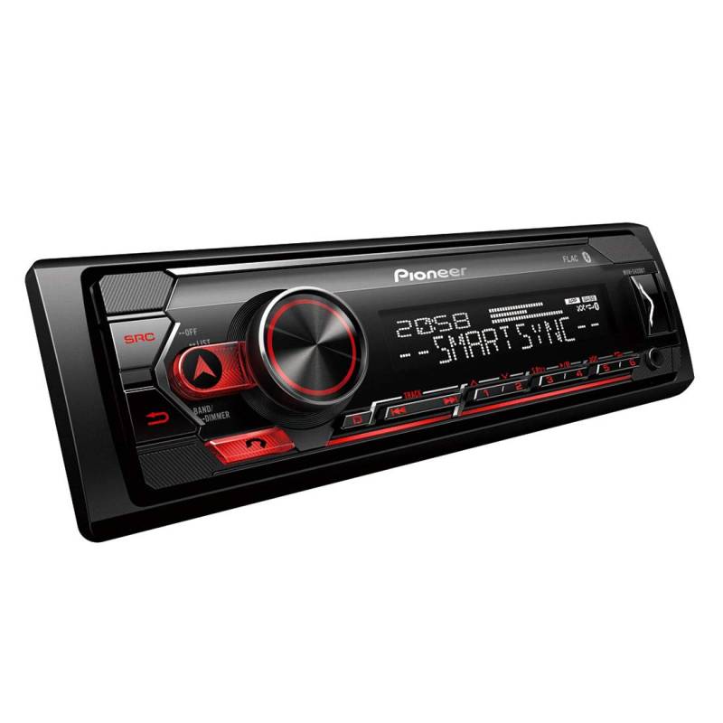 PIONEER 1-DIN-Empfänger mit Bluetooth, rot/weiße Beleuchtung, USB/3,5-mm-Buchse, Spotify, Pioneer Smart Sync App und kompatibel mit Apple- und Android-Geräten, Rot/Schwarz, MVH-S420BT von Pioneer