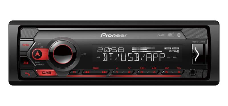 Pioneer MVH-S420DAB, 1DIN Autoradio mit DAB+ , rot , deutsche Menüführung , Bluetooth , USB , AUX-Eingang , iPod/iPhone-Direktsteuerung , Freisprecheinrichtung , Smart Sync von Pioneer