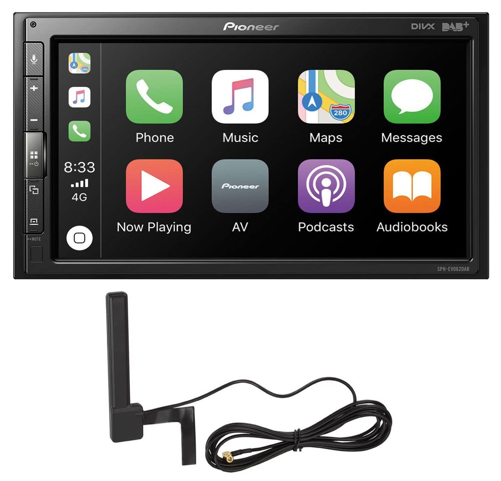 Pioneer SPH-EVO62DAB-AN Mediacenter – 6,8-Zoll Touchscreen, 1,5A Quick-Charging USB, Apple CarPlay, Android Auto, DAB/DAB+ Digitalradio, Bluetooth, 13-Band-Equalizer, inklusive DAB-Antenne von Pioneer
