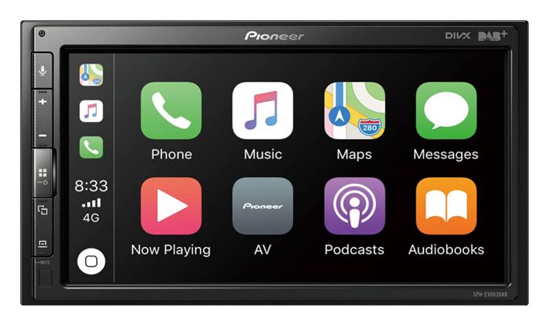 Pioneer SPH-EVO62DAB-UNI Mediacenter für 1-DIN Schacht – 6,8-Zoll Touchscreen, 1,5A Quick-Charging USB, Apple CarPlay, Android Auto, DAB/DAB+ Digitalradio, Bluetooth, 13-Band-Equalizer von Pioneer