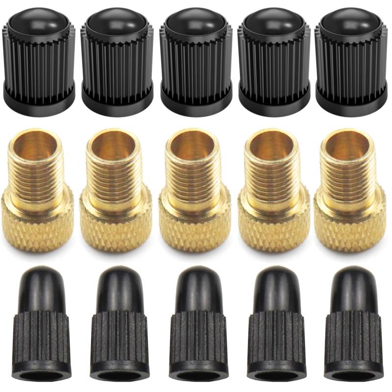 Pitlane Performance® Fahrrad-Ventil Adapter Set für Presta & Dunlop-Ventile; 5X Presta-Schrader-Adapter + 5X Schrader + 5X Prest/Dunlop Ventil-Kappen für Fahrräder, E-Bikes, Scooter UVM. (15er Set) von Pitlane Performance