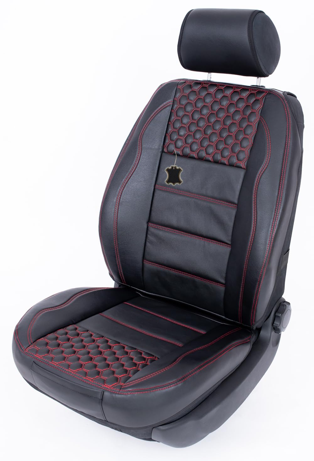 Piton Hexagony Leather Red Sitzauflage Auto, Autositzschoner, Sitzschoner Auto, hermittel in der EU, universeller Sitzbezug, Sitzschutz kompatibel mit den meisten Autos und SUV von Piton