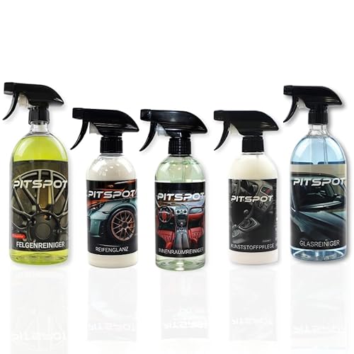 PITSPOT - All in One Set - Autopflege 5 in 1 - PREMIUM Felgenreiniger - Glasreiniger - Innenraumreiniger - Kunststoffpflege - Reifenglanz - Auto Reiniger - Car Detailing - Auto Pflege von Pitspot