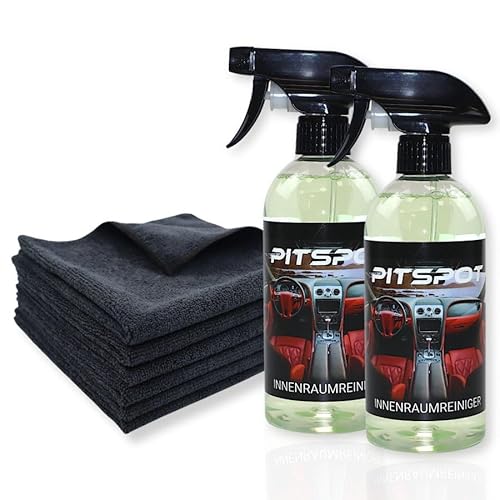 Pitspot - Innenraum Set Plus - 6X Ultra Mikrofasertücher & 2 x Innenraumreiniger 500ml - für einen Sauberen Innenraum -Polster, Leder, Alcantara, Cockpit & Armaturen von Pitspot