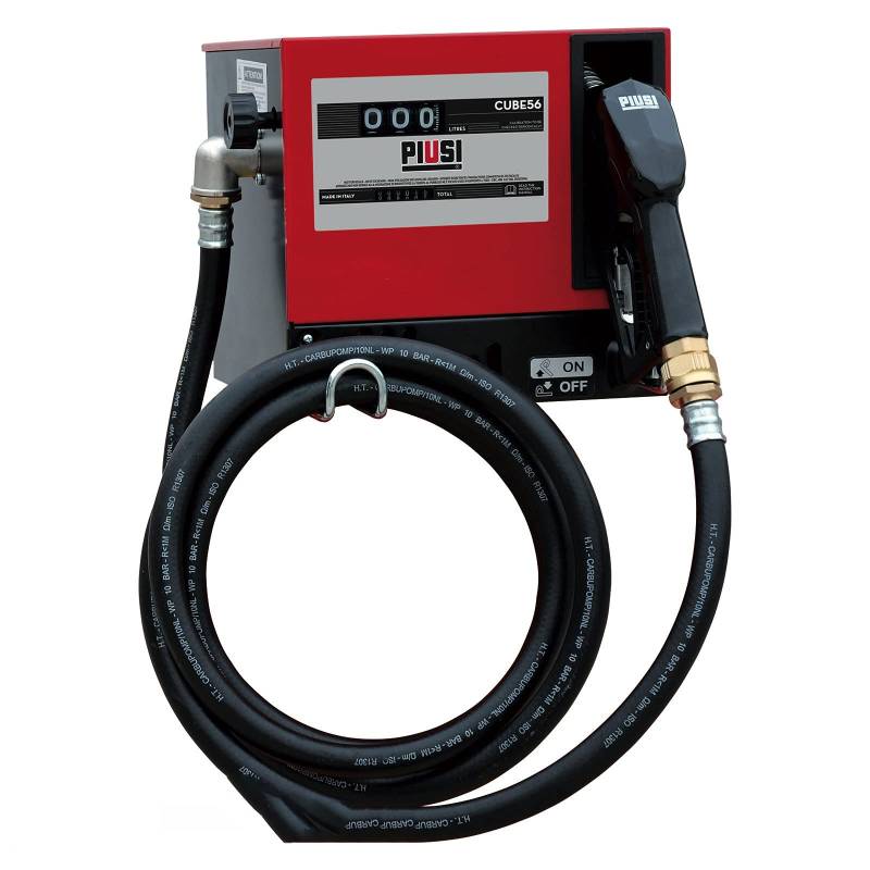 PIUSI Komplettset Dieseltankstelle mit Pumpe 56 l/min, Automatische Zapfpistole, Mechanischer Zählwerk, 4 m Schlauch, Stromversorgung 230V/50Hz | Cube 56 00057500C von Piusi