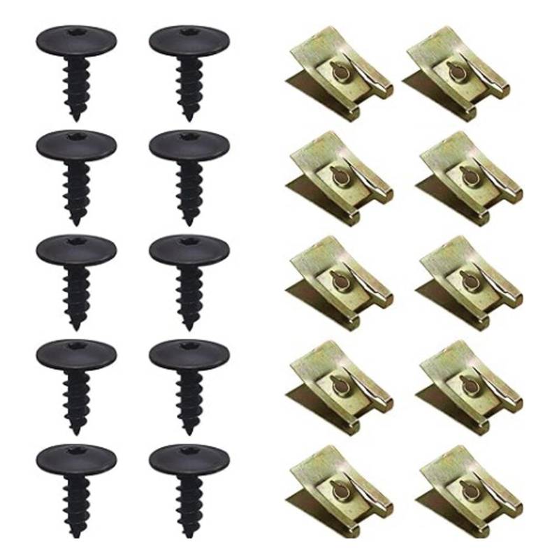 Blechmutter Schraube Mutter Clip Kit - 20 Sätze U Typ Karosserieschrauben, Edelstahl Schraube Mutter Clip Schnappmutter Set, Blechmuttern Befestigung Clips für Auto Motorader von Pixaro