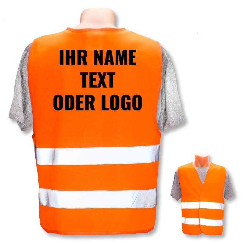 Personalisierte Warnweste nach ISO 471 für Privat und Gewerbe * eigenes Logo Name Bild * Klasse 2/2 Sicherheitsweste, Farbe Warnweste:Orange von PixiPrints.com