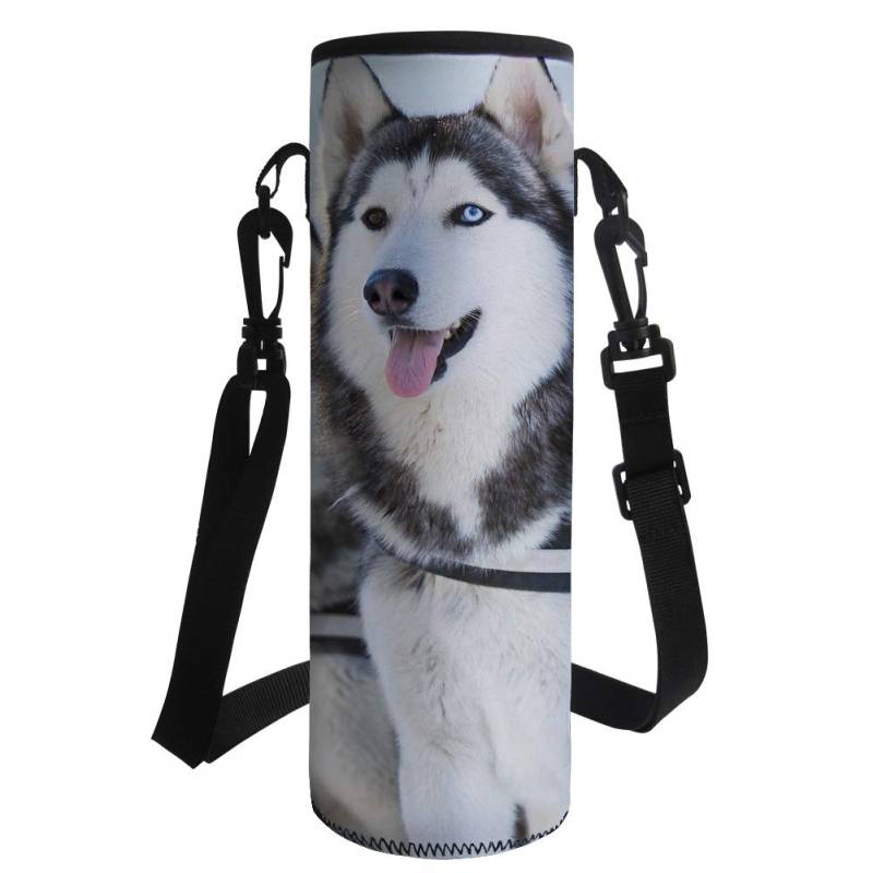 Pizding Neopren-Tragetasche für Wasserflaschen, mit flexiblem Schultergurt, isoliert, für Edelstahl/Glas/Kunststoffflaschen, Husky-Hunde, für Schule, Spaziergänge von Pizding