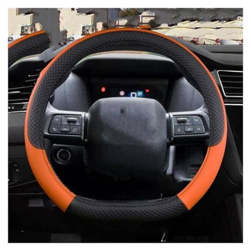 Pizgear Auto-Lenkradabdeckung, for Citroen, for C4 2021 2022 2023, PU-Leder, rutschfestes Auto-Zubehör Lenkradabdeckung(Black Orange) von Pizgear