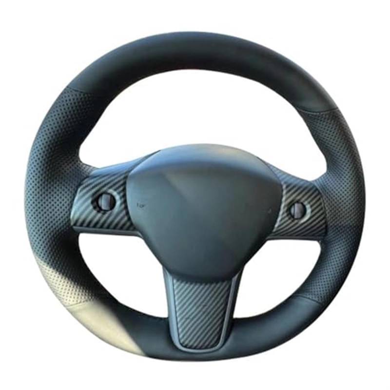 Pizgear Auto-Lenkradbezug, for Tesla, for Modell 3 2017–2020, Zubehör, Lenkradgeflecht, rutschfestes Kunstleder Lenkradabdeckung(Black Black Thread) von Pizgear