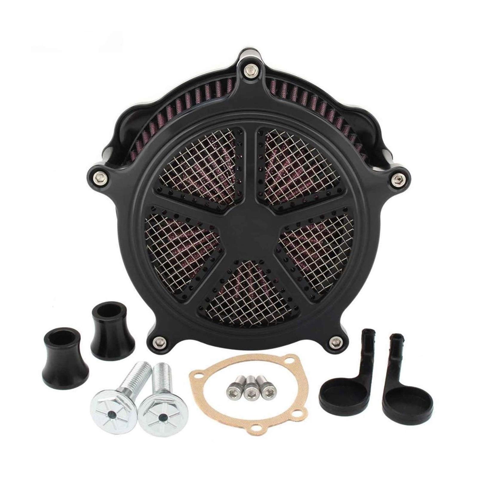 Pizgear Luftfilter Ansaugluftfilter CNC Crafts System Kits, for Harley, Sportster Iron 883 XL 883 1200 48 72 1991-2019 Schwarz Chrom Motorrad-Luftfilter(0332) von Pizgear