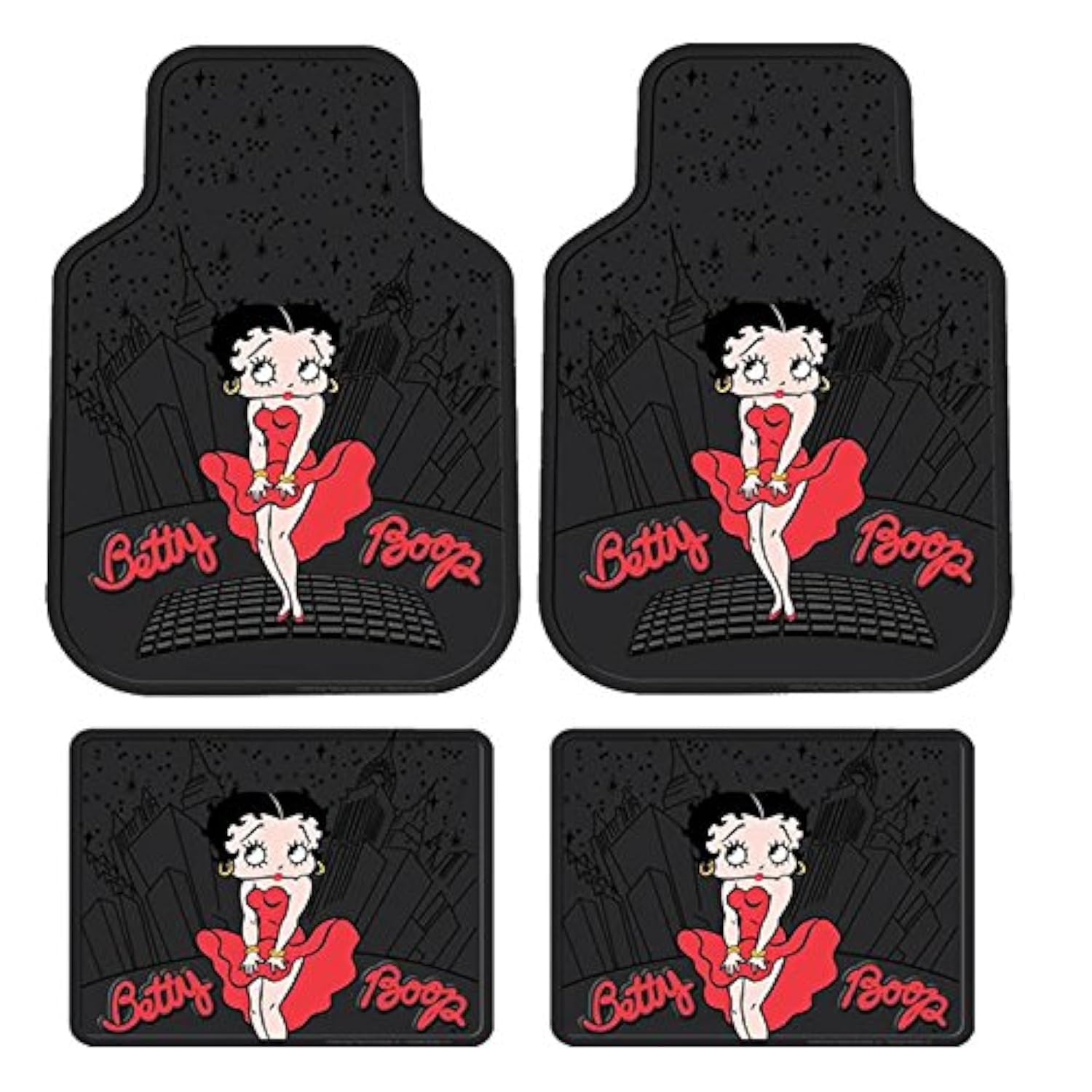 Plasticolor 4PC Front & Rear Rubber Floor Mats Set – Betty Boop – NY New York City Sky Line von Plasticolor