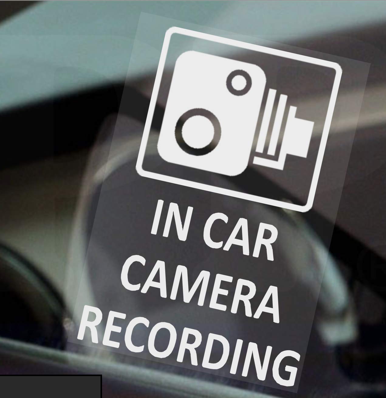 „In Car Camera Recording“ Fenster-Sticker, Überwachungskamera-Symbol, für LKW, Taxi, Bus, Weiß auf Transparent, selbstklebendes Vinyl, Go-Pro, Dashcam (4 x 60 x 87 mm) von Platinum Place