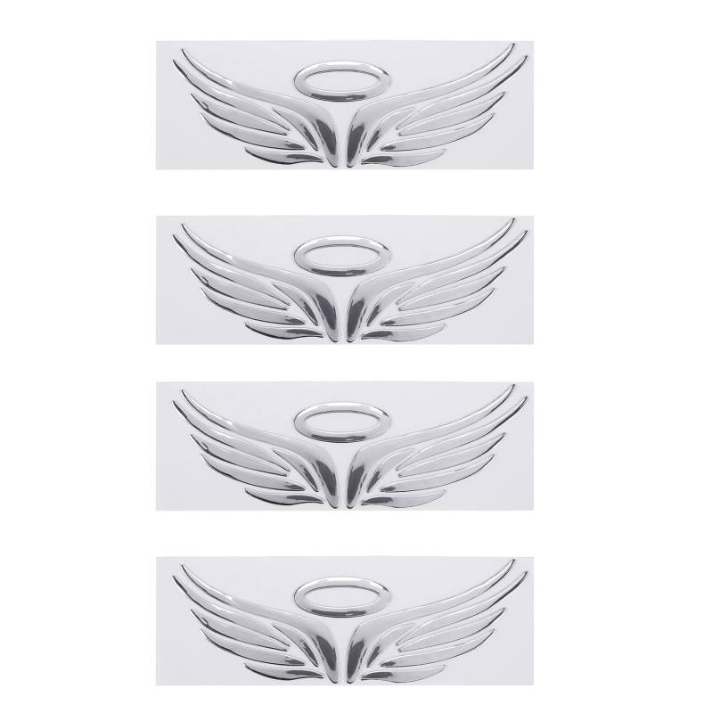 Plawee 4X 3D Chrom Engels-Fluegel Aufkleber Abziehbild Auto Wagen Emblem Abziehbild Dekoration Farbe Silber von Plawee