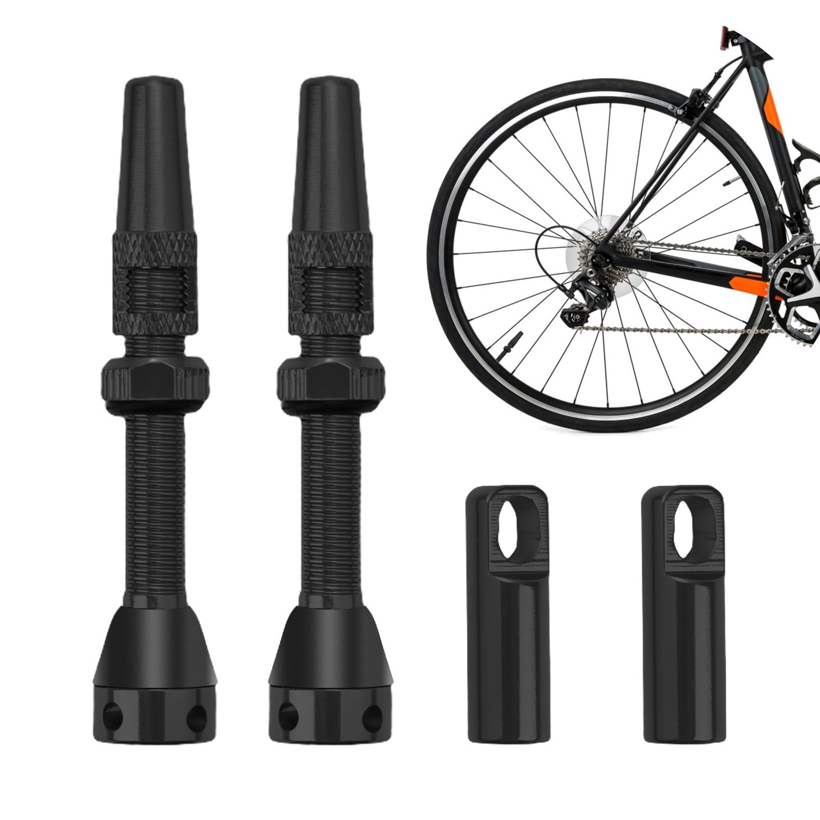 2 Stück Presta Tubeless Ventile, 40mm Fahrradventil Ersatz Set mit Remover Tool und Ventilschaftkappen Passend für Fahrradreifen Straße und MTB Reifen (Schwarz) von Plimbin