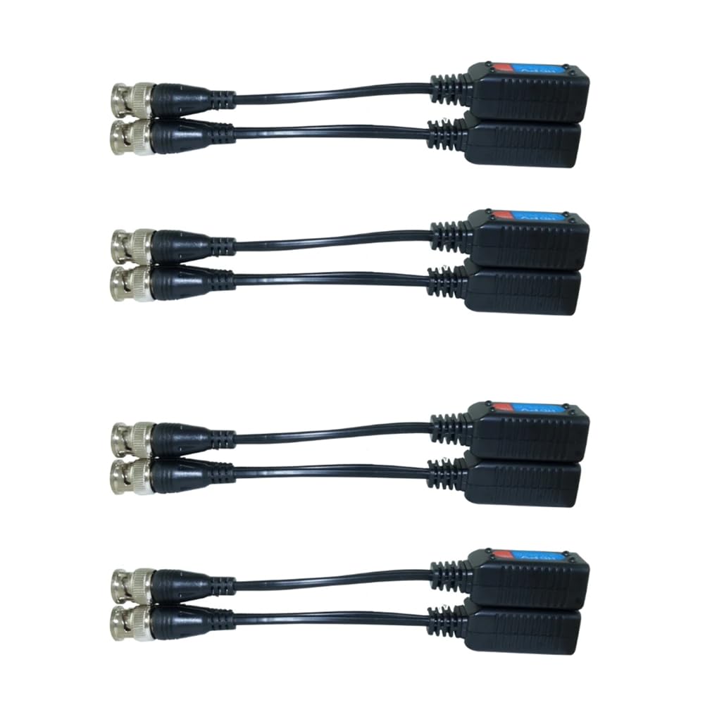 Plookyoe 4 Paar Video-Balun-Kabel, 8 MP, HD-ÜBertragung, Gedrehter Sender, BNC-Zu-RJ45-Adapter, UnterstüTzt HDCVI TVI AHD-Kamera von Plookyoe