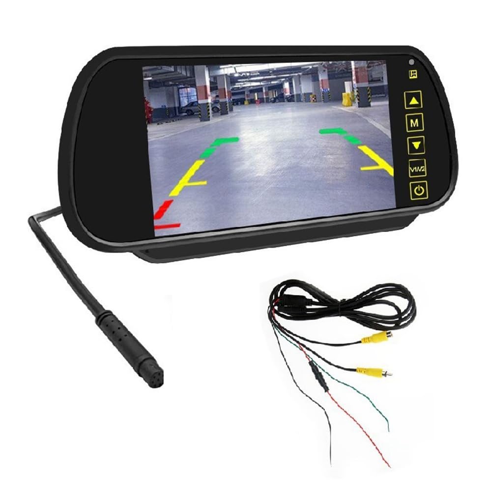 Plookyoe 7-Auto-LCD-Spiegelmonitor, Parkbildschirm, 2 AV-EingäNge, Automatische AnzeigeunterstüTzung für die RüCkfahrkamera von Plookyoe