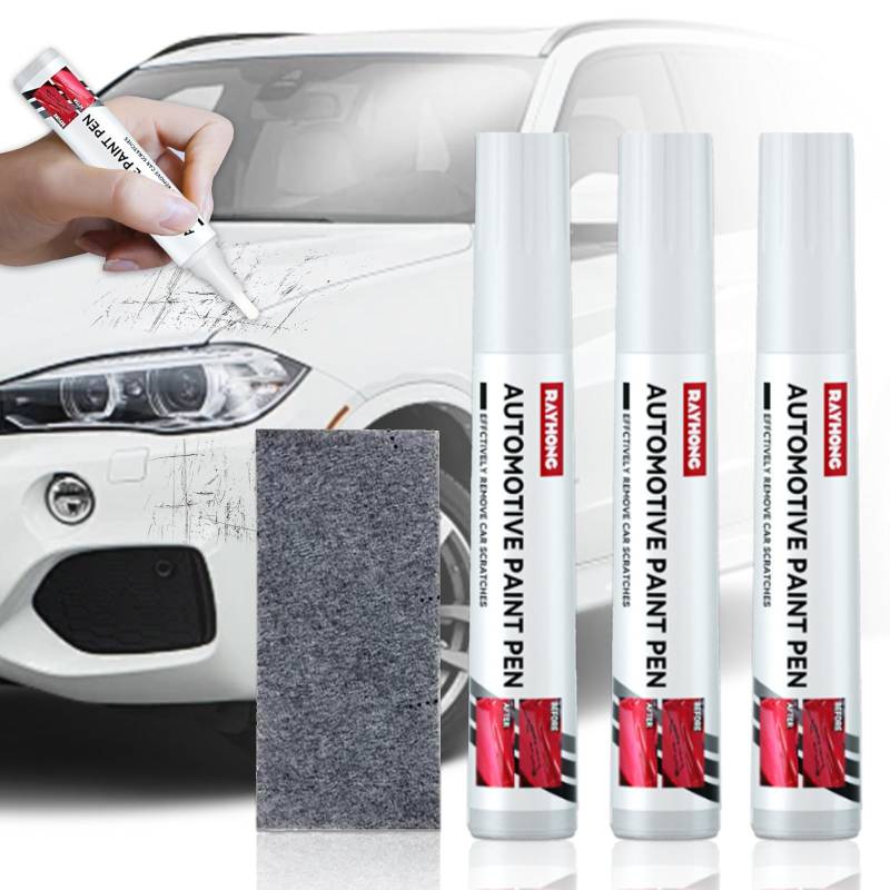 Plstod Weißer Auto Lackstift, 3 Stück Lackstifte für Auto Kratzer, Lackreparaturstift Auto Reparatur Lack, Auto Lackstift Weiß, Auto Kratzerentferner für Autokratzer Reparieren, Kratzer-Reparaturtuch von Plstod