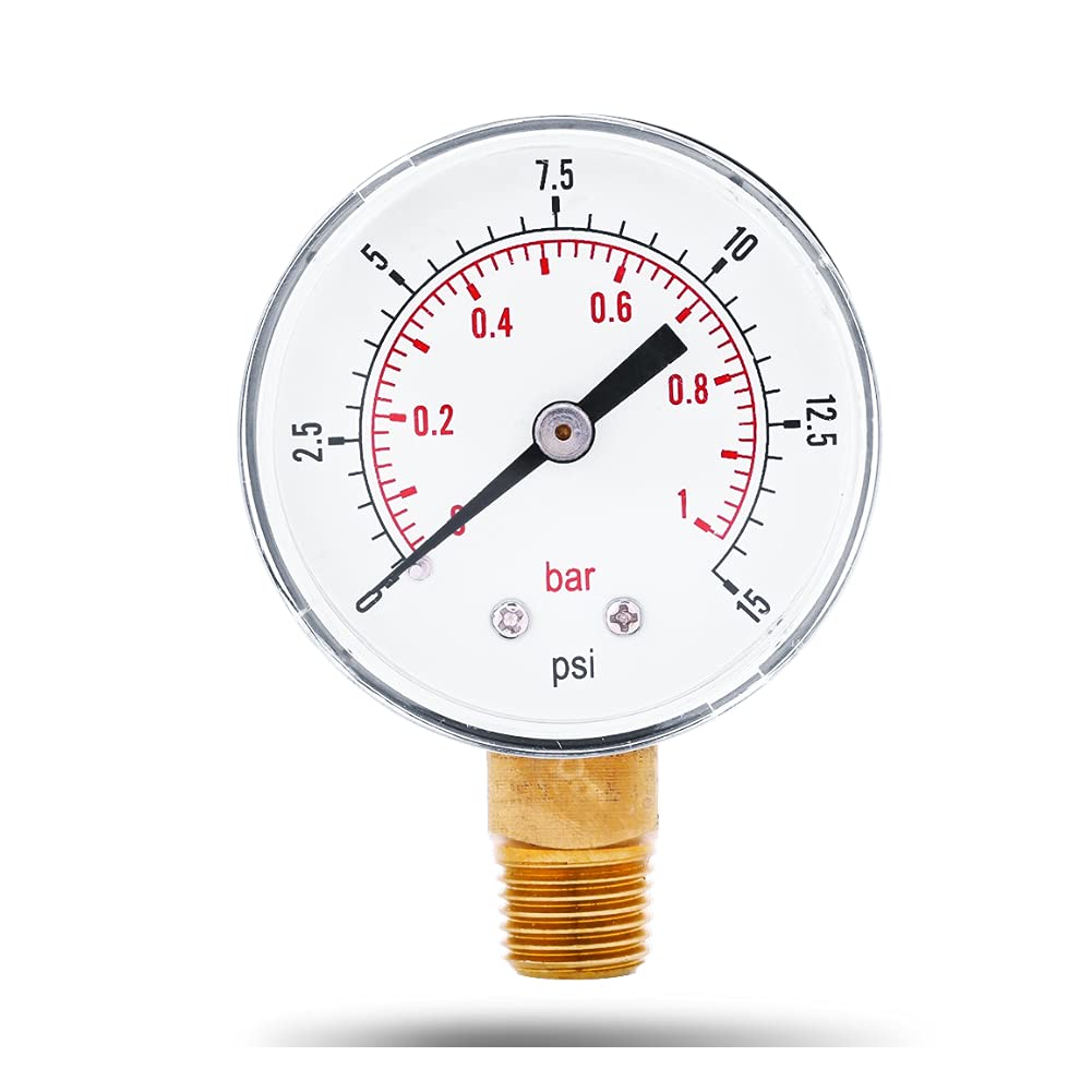 Manometer,Pressure Gauge Mini Niederdruckmanometer für Kraftstoff, Luft, Öl oder Wasser 0-15 psi / 0-1 bar BSPT,1/4 Zoll BSPT Manometer von Plyisty