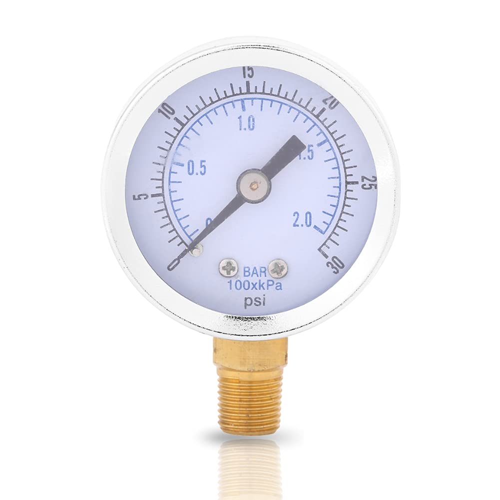 Niederdruckmanometer, 0-30psi 0-2bar Mini Dial Hydraulisches Manometer, 1/8" BSPT Gewinde Manometer, für Luft, Wasser, Öl von Plyisty