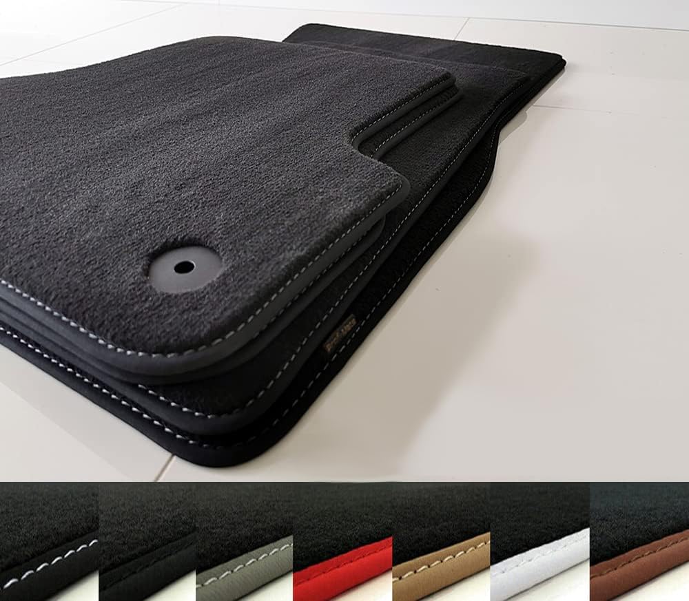 Velours Fussmatten passend für Audi 80 Cabrio 1991-2000 Profi Mats Premium Qualität (Befestigungsabstand Variante 2, Umrandungsfarbe Schwarz Naht Rot) von Pm PROFI-MATS