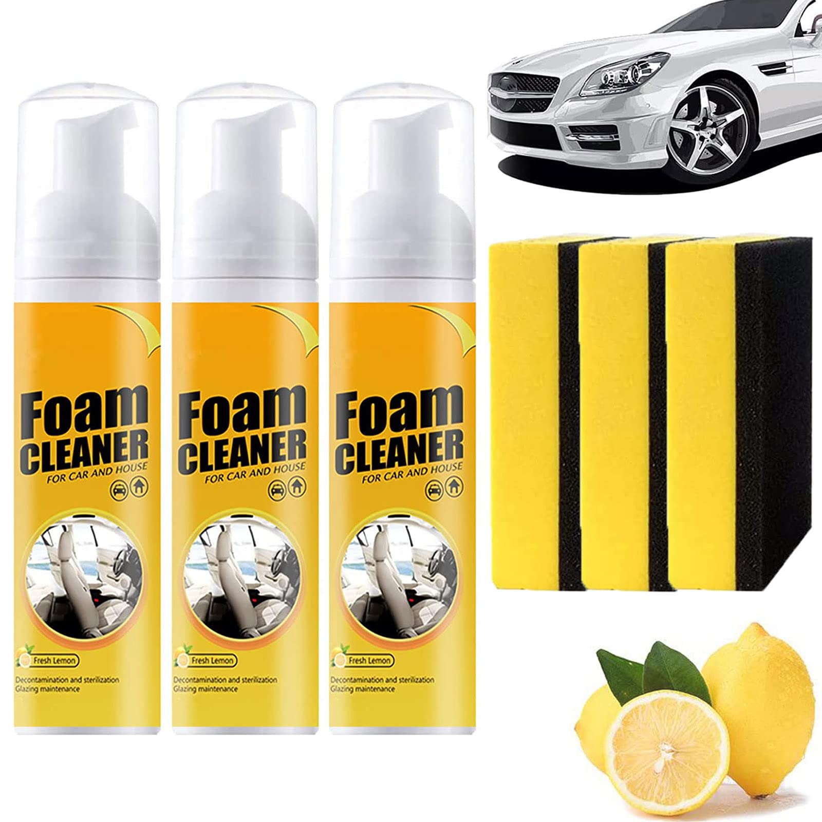 Atidottech Foam Cleaner, Atidottech Powerful Stain Removal Kit, Multifunctional Car Foam Cleaner Spray, Foam Cleaner All Purpose for Car and House (150ML, 3Pcs) von Pnedeodm