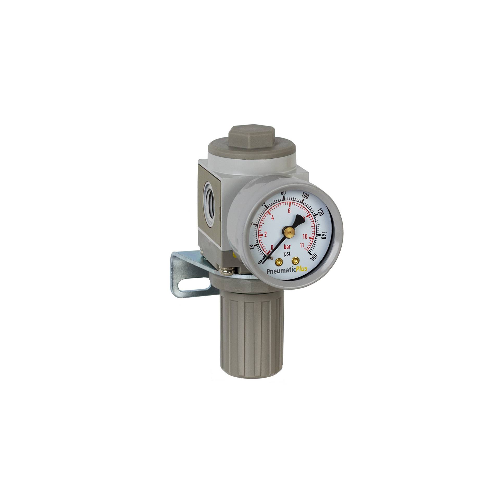 PneumaticPlus SAR2000M-N02BG Luftdruckregler, 1/4 Zoll Rohrgröße, NPT mit Manometer und Halterung von PneumaticPlus