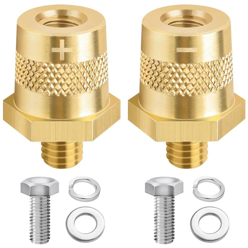 Autobatterieschalter - Batteriepoladapter M8 Mit Edelstahlschrauben Und Unterlegscheiben - 12V Batteriepolklemmen Für Autobatterien (1x Positiv Und 1x Negativ) - Robuste Batterieklemmen von PnxdeobXL