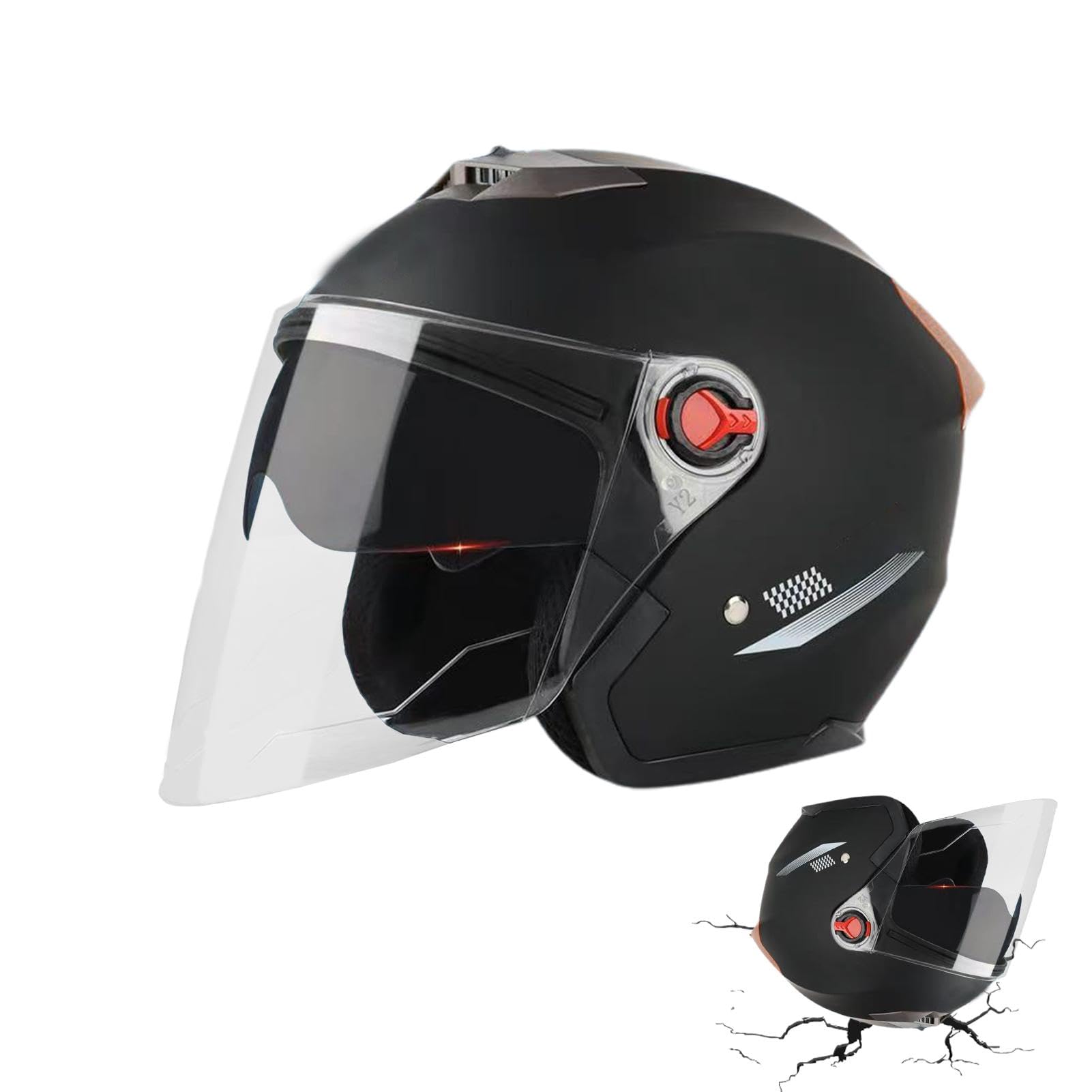 Offener Motorradhelm, Offener Helm Motorrad, Offener Helm Mit Visier, Motorradhelm Damen Und Herren, Offenes Gesicht Jethelme Mit Doppelvisier, Mopedhelm, Bestehen Sie Den Kollisionstest von Poartiule