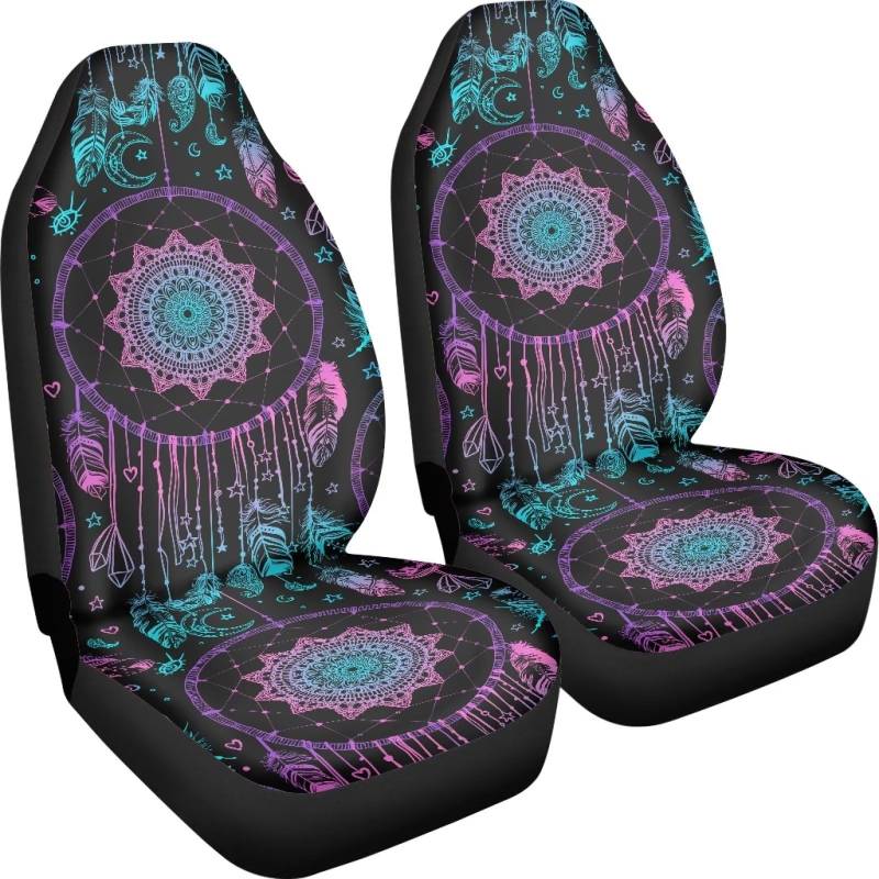 Poceacles Auto Sitzbezüge Set Nur Vordere Fahrzeug Eimer Sitzschoner Auto Zubehör Set Mandala Traumfänger Druck Auto Sitzpolster Universal Fit von Poceacles